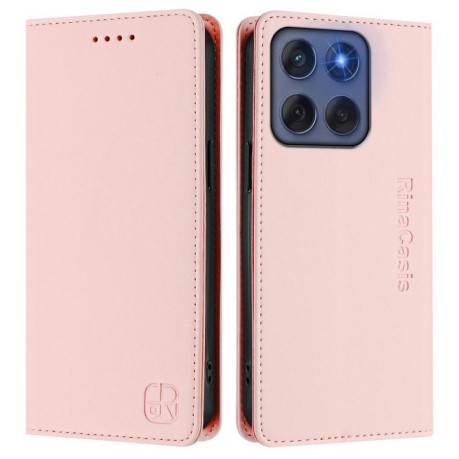 Чехол-книжка RC01 Dual-Folded Magnetic Suction RFID Leather на Motorola Edge 5G 2025 / Edge 60 Fusion - розовый