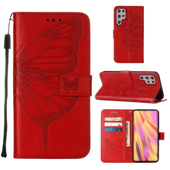 Чехол-книжка Embossed Butterfly для Samsung Galaxy S22 Ultra 5G - красный