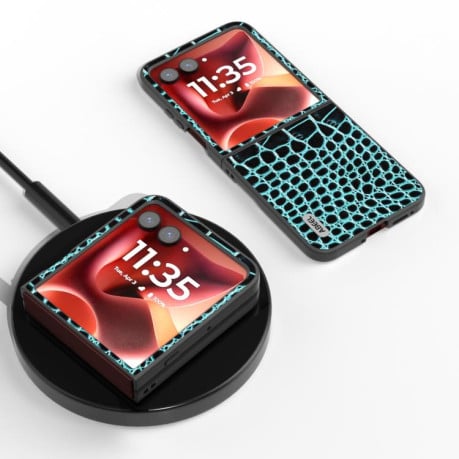 Противоударний чехол ABEEL Crocodile Texture Genuine Leather для Motorola Razr 60 Ultra - синій