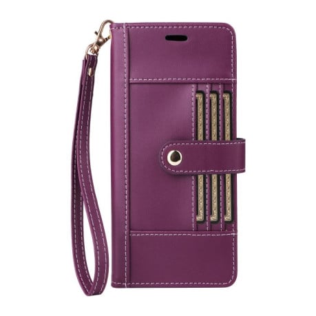 Чехол-книжка Six Card Slots Buckle Leather with Lanyard на Realme C75 - фиолетовый