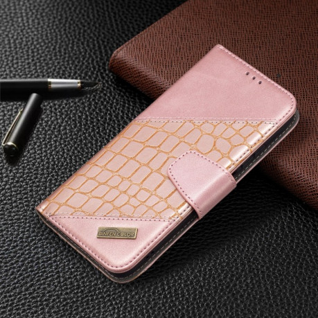 Чехол-книжка Matching Color Crocodile Texture на Xiaomi Redmi Note 10/10s/Poco M5s - розовое золото