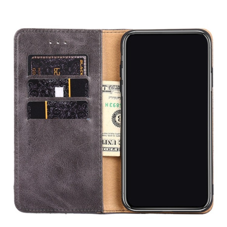 Чехол-книжка Non-Magnetic Retro Texture для Samsung Galaxy S22 Ultra 5G - серый