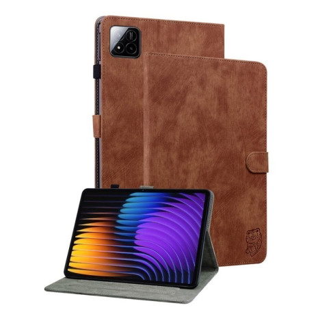 Чехол-книжка Embossed Tiger Pattern Leather для Xiaomi Pad 7 / Pad 7 Pro - коричневый