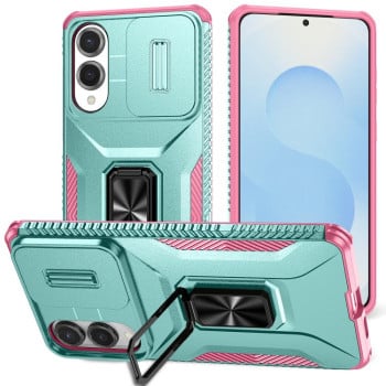 Чехол со шторкой на камеру Sliding Camshield и подставкой на Samsung Galaxy S25 Edge 5G - Pink + Grey Green