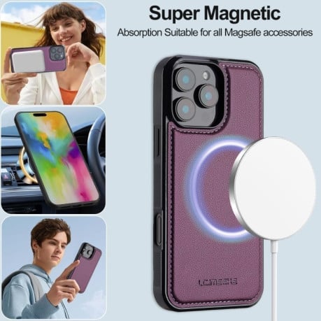 Чохол-книжка LCIMEEKE L2 Series Detachable Magsafe для iPhone 16 Pro Max - фіолетовий