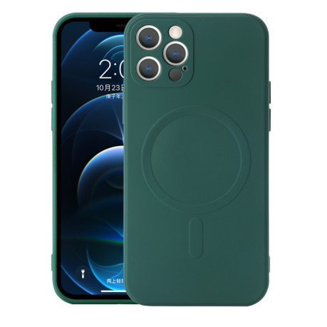 Чохол протиударний Liquid Silicone Full (Magsafe) для iPhone 12 Pro - темно-зелений