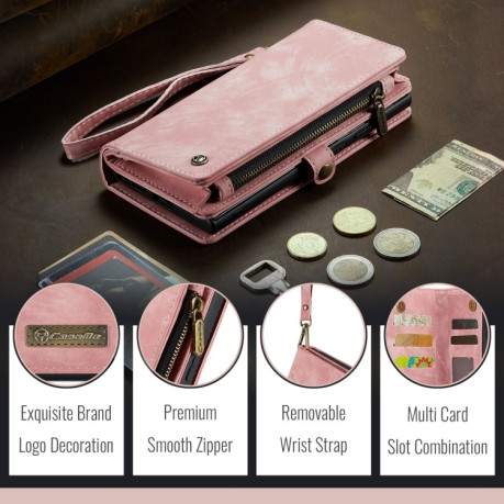 Чехол-кошелек CaseMe 008 Series Zipper Style на Samsung Galaxy S24 FE 5G - розовый