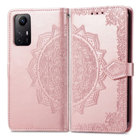 Чехол-книжка Lucky Clover Halfway Mandala Embossing Pattern на Xiaomi Redmi Note 12S - розовое золото