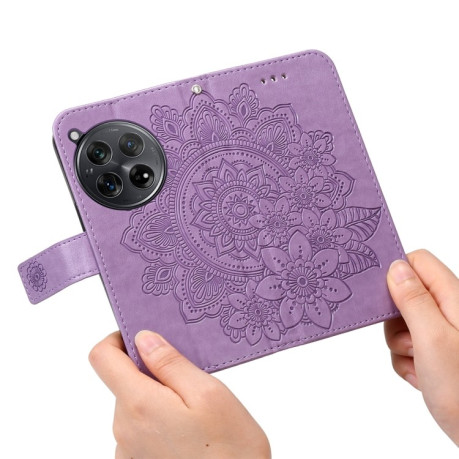 Чехол-книжка 7-petal Flowers Embossing для OnePlus 12R - фиолетовый