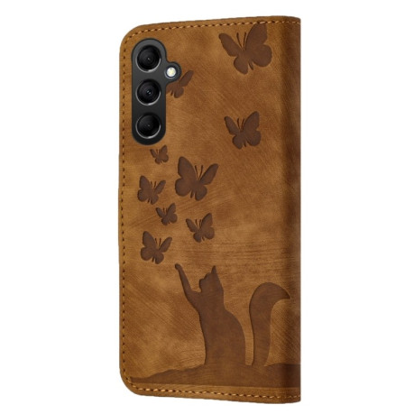 Чехол-книжка Cat Embossing Pattern на Samsung Galaxy A35 - коричневый