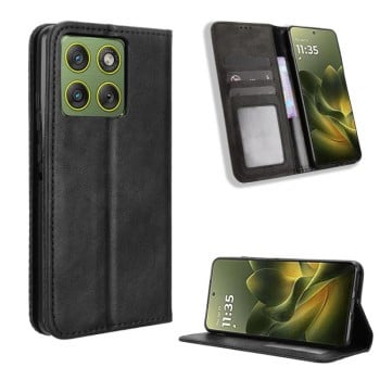 Чехол-книжка Magnetic Buckle Retro Crazy Horse Texture на Motorola Edge 70 5G — черный