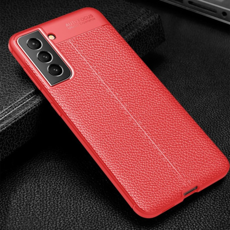 Противоударный чехол Litchi Texture на Samsung Galaxy S21 FE - красный