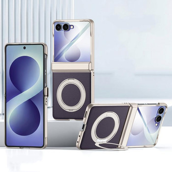 Чохол Spring Hinge Vegan Leather з еко-шкіри зі шарніром і 360° тримачем на Samsung Galaxy Flip8 5G — фіолетовий