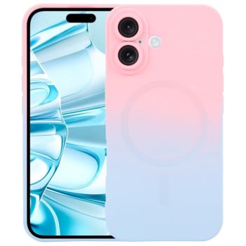 Противоударный чехол Liquid TPU Silicone Gradient MagSafe для iPhone 16 Plus - розово-синий