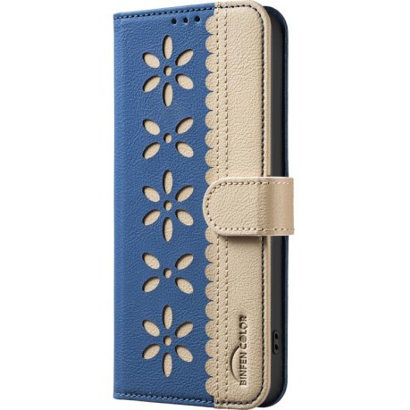 Чехол-книжка Splicing Color Hollow Flower Pattern RFID на Xiaomi Redmi Note 15 4G / 5G /Poco M8 164mm — тёмно-синий