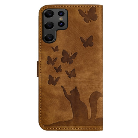Чехол-книжка Cat Embossing Pattern на Samsung Galaxy S25 Ultra 5G - коричневый