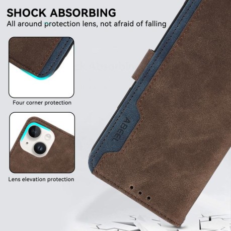 Чехол-книжка ABEEL Color Block Magnetic RFID Leather на  Xiaomi Redmi Note 14 4G 164.48mm - коричневый