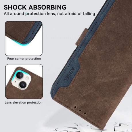 Чехол-книжка ABEEL Color Block Magnetic RFID Leather на iPhone 16e - коричневый