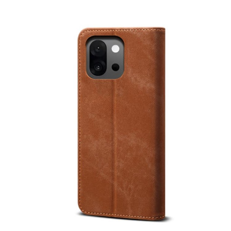 Чехол-книжка с джинсовой тканью casual на OnePlus 13T - коричневый