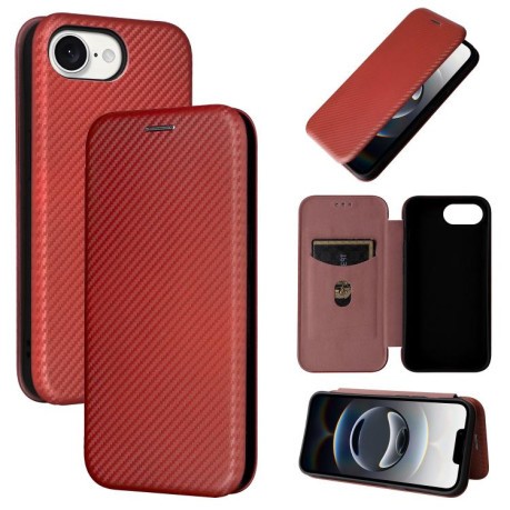 Чехол-книжка Carbon Fiber Texture на iPhone 16e - коричневый