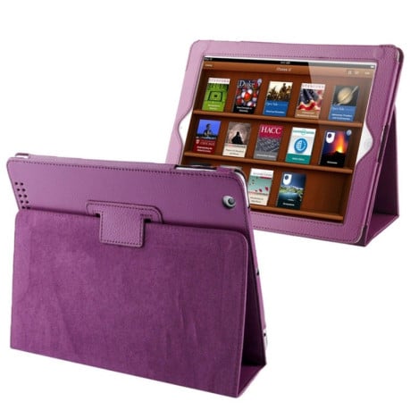 Кожаный Чехол Litchi Texture Sleep / Wake-up фиолетовый для iPad 4/ 3/ 2