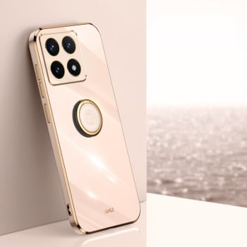 Чехол XINLI Straight Edge с держаталем-подставкой на Xiaomi 14T Pro 5G Global - розовый