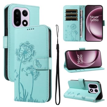 Чехол-книжка с тиснением Dandelion и магнитным хлястиком на OnePlus 15 — зелёный