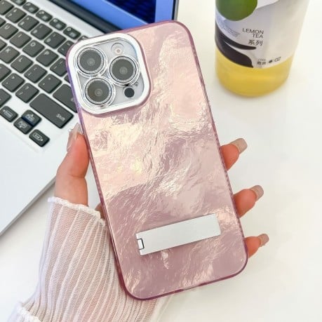 Противоударный чехол Plating Glitter Texture TPU with Lens Film для iPhone 16 Pro - Pink Tinfoil Texture