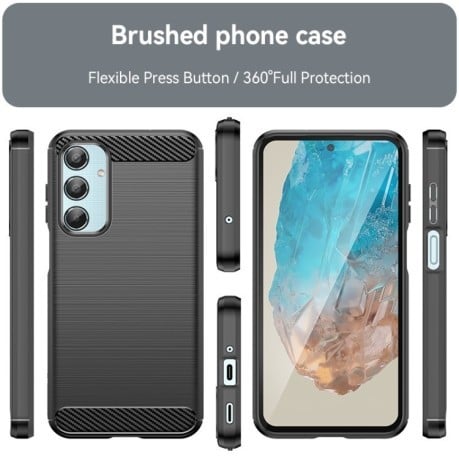 Противоударный чехол Brushed Texture Carbon Fiber на Samsung Galaxy M35 - черный