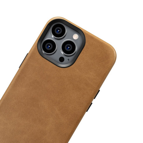 Кожаный чехол iCarer Leather Oil Wax (MagSafe) для iPhone 14 Pro Max - светло-коричневый