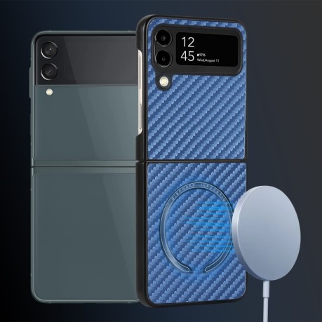 Противоударный чехол Carbon Fiber Texture MagSafe для Samsung Galaxy Flip4 - фиолетовый