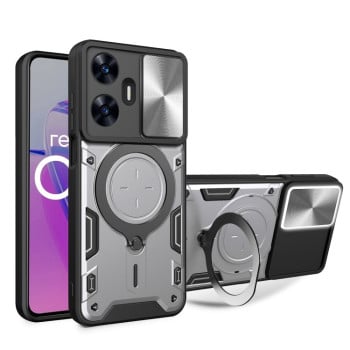 Чохол із шторкою камери CD фактурою та підставкою на Realme C55 4G - сріблястий