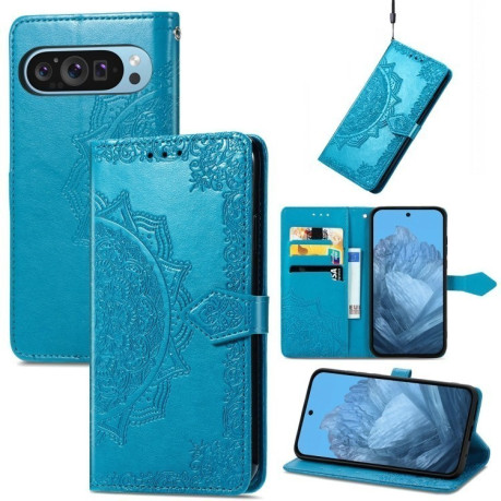 Чехол-книжка Mandala Embossing Pattern на Google Pixel 9 - синий