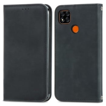Чехол-книжка в стиле Retro мягкое покрытие Skin Feel деловой дизайн на Xiaomi Redmi 9A - черный