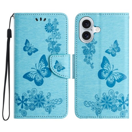 Чохол-книжка Embossed Butterfly для iPhone 16 Plus - синій