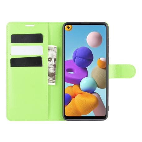 Чехол-книжка Litchi Texture на Samsung Galaxy A21S - зеленый