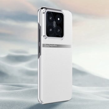 Чехол  Electroplating Plain-leather All-inclusive Shockproof для Xiaomi 14 - белый
