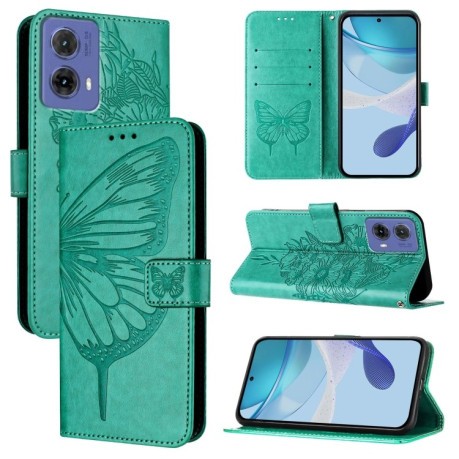 Чехол-книжка Embossed Butterfly для Motorola Moto G85 - зеленый