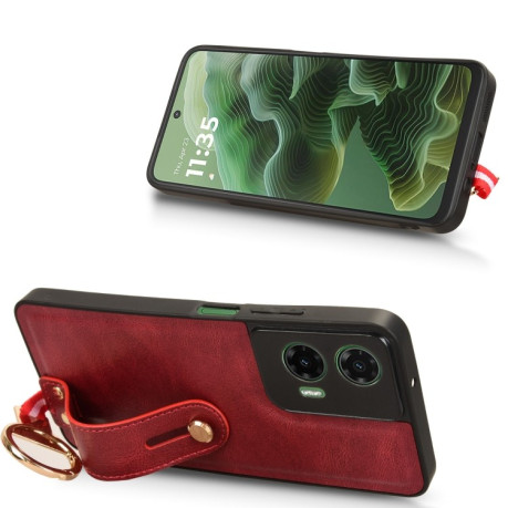 Противоударный чехол Wristband Leather Back для Motorola Moto G35 5G - красный