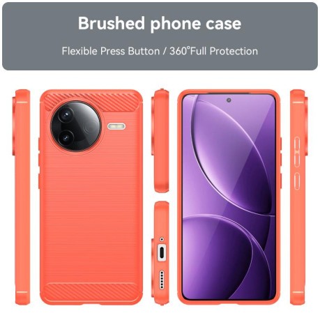 Противоударный чехол Brushed Texture Carbon Fiber на Xiaomi Poco F7 Pro 5G - красный