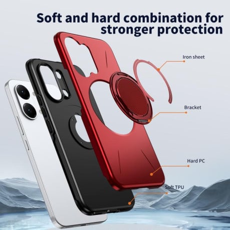 Чохол Metal Rotation Holder MagSafe TPU Hybrid PC з металевим поворотним тримачем і MagSafe на Xiaomi Redmi Turbo 5 Max 5G / Poco X8 Pro Max 5G — червоний