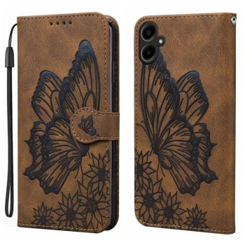 Чохол-книжка в стилі Retro м'яка фактура з тисненням Butterflies та магнітним хлястиком на Samsung Galaxy A07 4G / A06 4G - коричневий