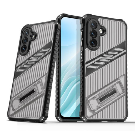 Противоударный чехол Plating Holder PC Hybrid TPU для Samsung Galaxy A36 / A56 5G - Gray Black