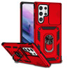 Противоударный чехол Sliding Camshield Card для Samsung Galaxy S22 Ultra 5G - красный