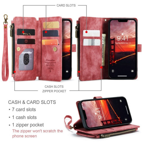 Кожаный чехол-кошелек CaseMe-C30 для iPhone 15 - красный