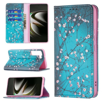 Чохол-книжка Colored Drawing Pattern для Samsung Galaxy S22 5G - Plum Blossom
