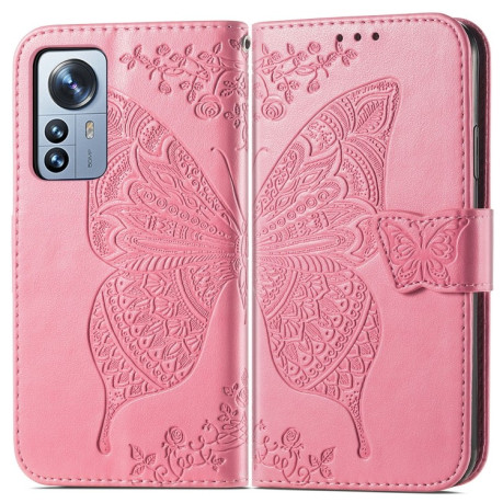 Чехол-книжка Butterfly Love Flower Embossed на Xiaomi 12 Pro - розовый