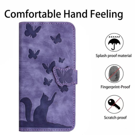 Чехол-книжка Cat Embossing Pattern на Xiaomi Redmi A4 5G - фиолетовый