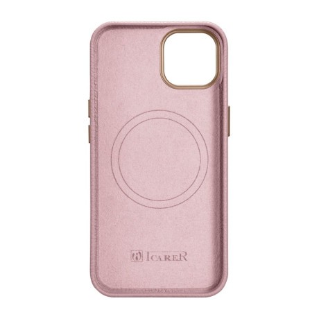 Кожаный чехол iCarer Litchi Premium для iPhone 14 Plus - розовый
