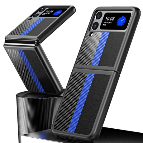 Противоударный чехол Carbon Fiber Texture Contrast Color для Samsung Galaxy Z Flip3 5G - синий